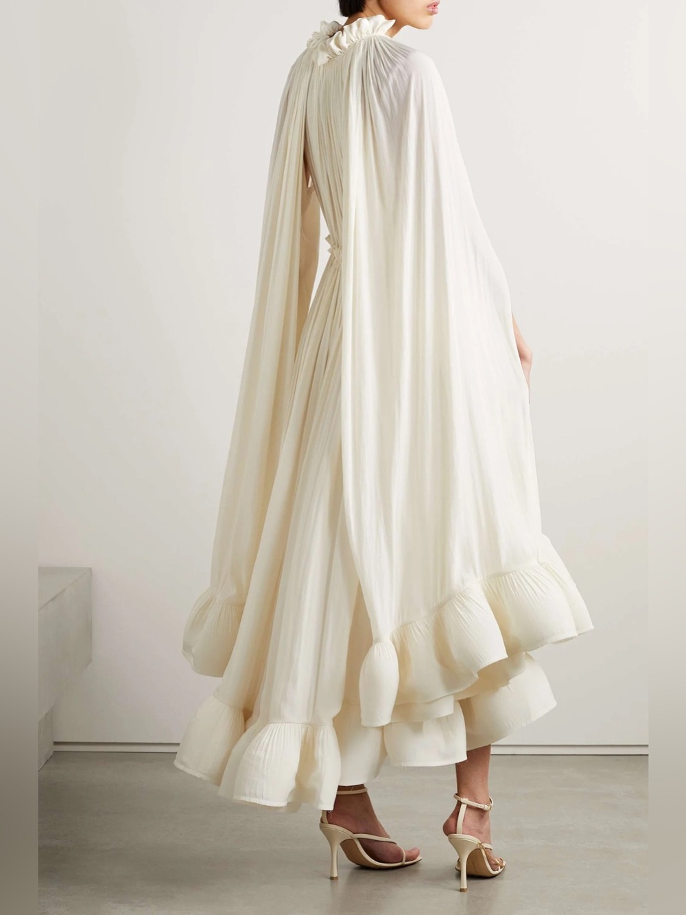 Ruffled midi dress with cape sleeves ivory NWOT - Picture 3 of 10